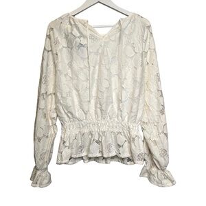 Marc New York | NWT Cream Long Sleeve Peplum Lace Top Sz M